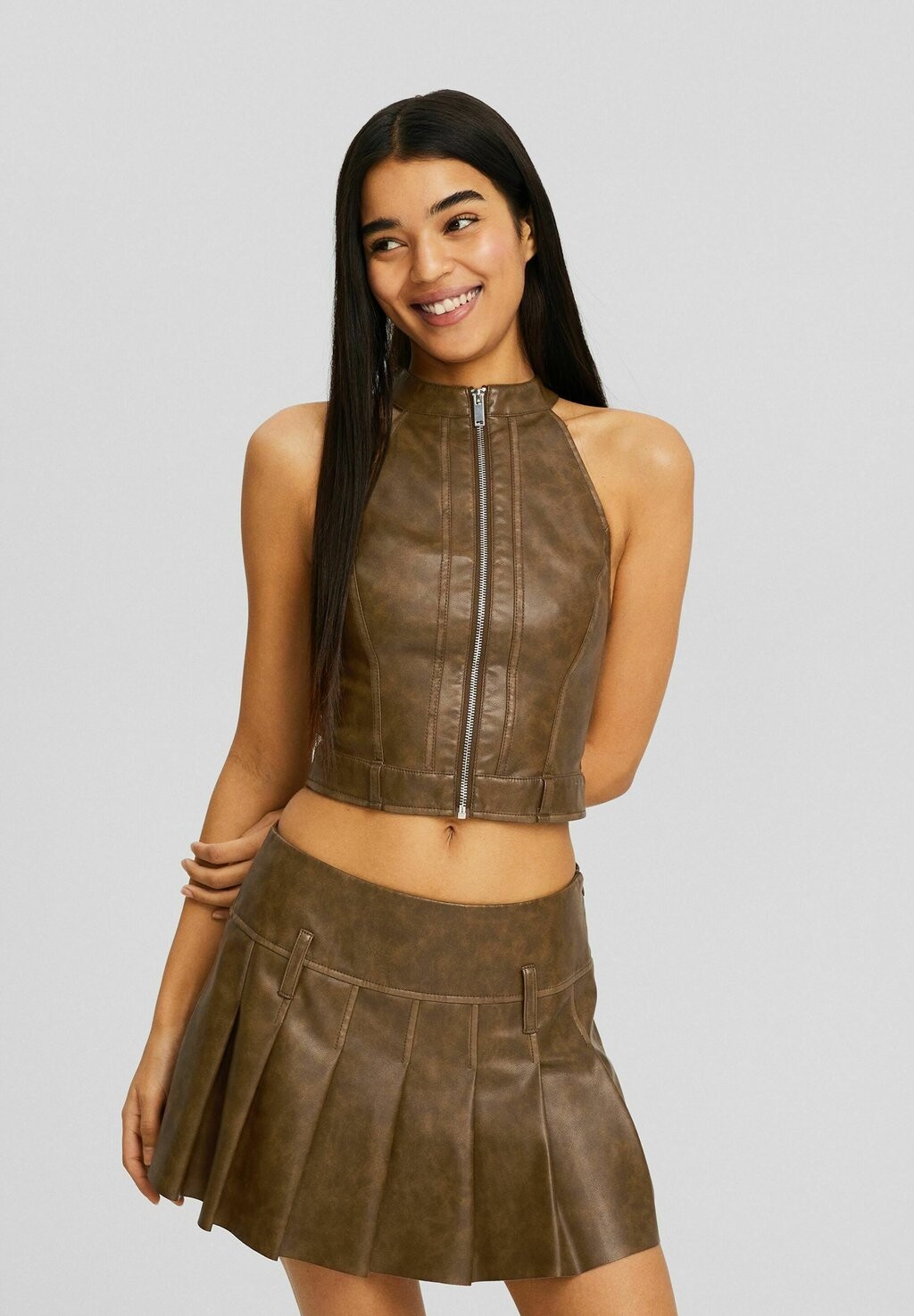 

Юбка-колокольчик Effect Box Bershka, цвет dark brown