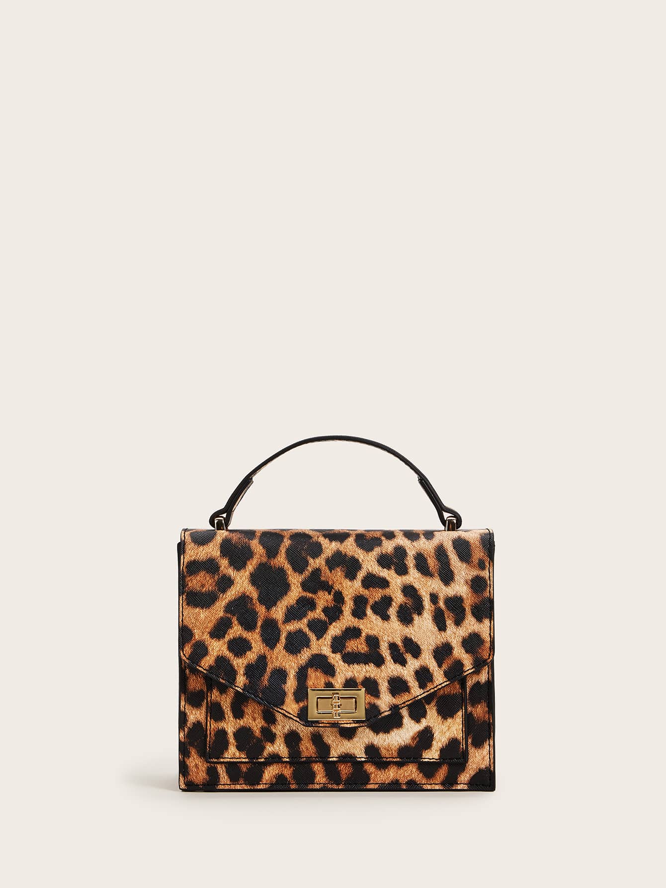 Мини-сумка-саквояж с леопардовым принтом и поворотным замком, коричневый