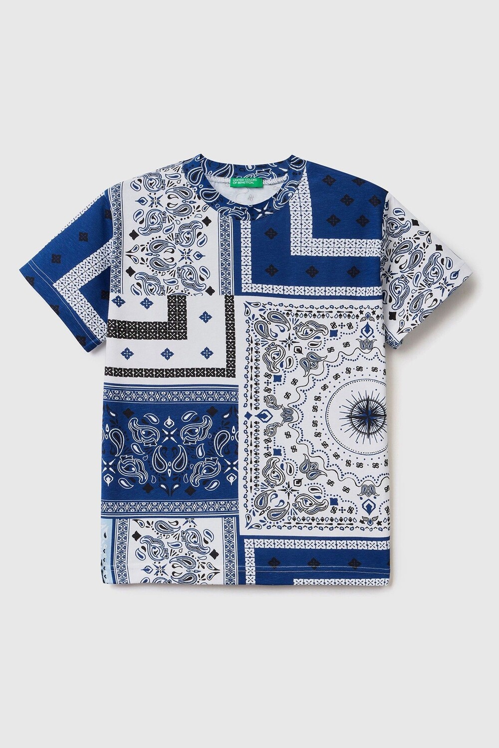 

Синяя футболка с лоскутным узором Benetton, синий