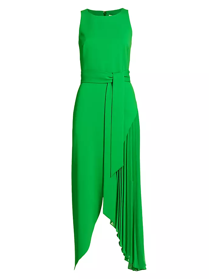 

Асимметричное платье-миди со складками Badgley Mischka, цвет palm