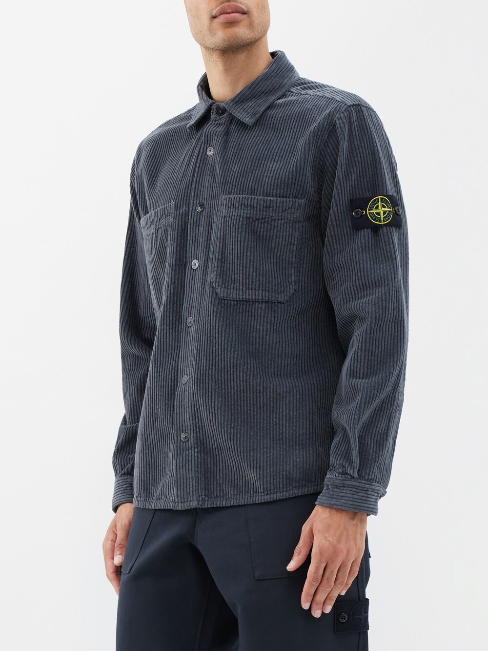 

Вельветовая рубашка, окрашенная в готовом виде Stone Island, серый