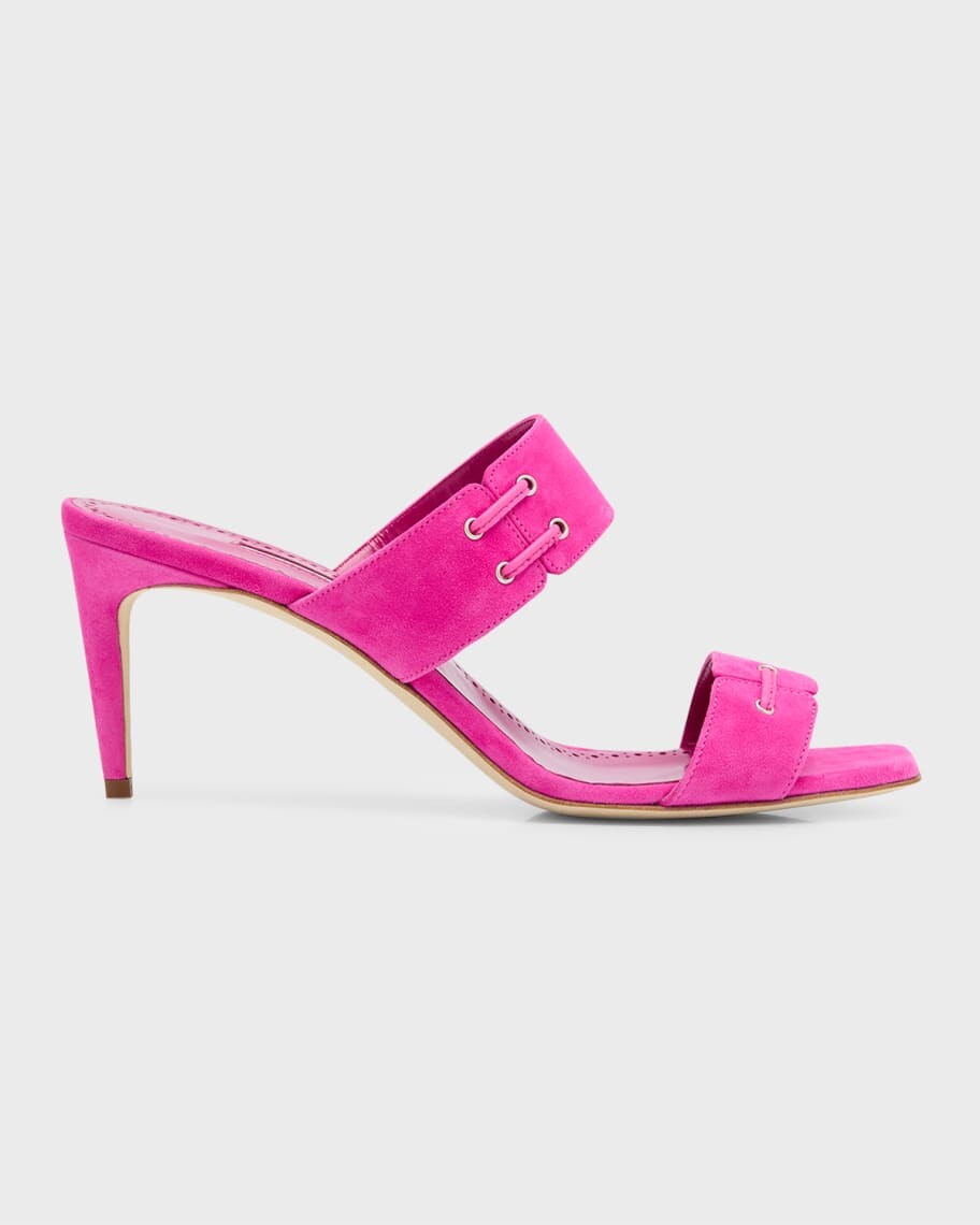 

Замшевые шлепанцы Nebre с двумя ремешками и люверсами Manolo Blahnik