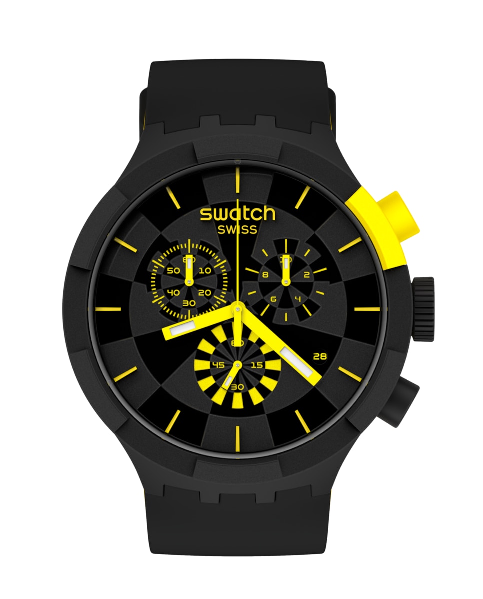 Желтые часы Checkpoint с черным силиконовым ремешком Swatch, черный