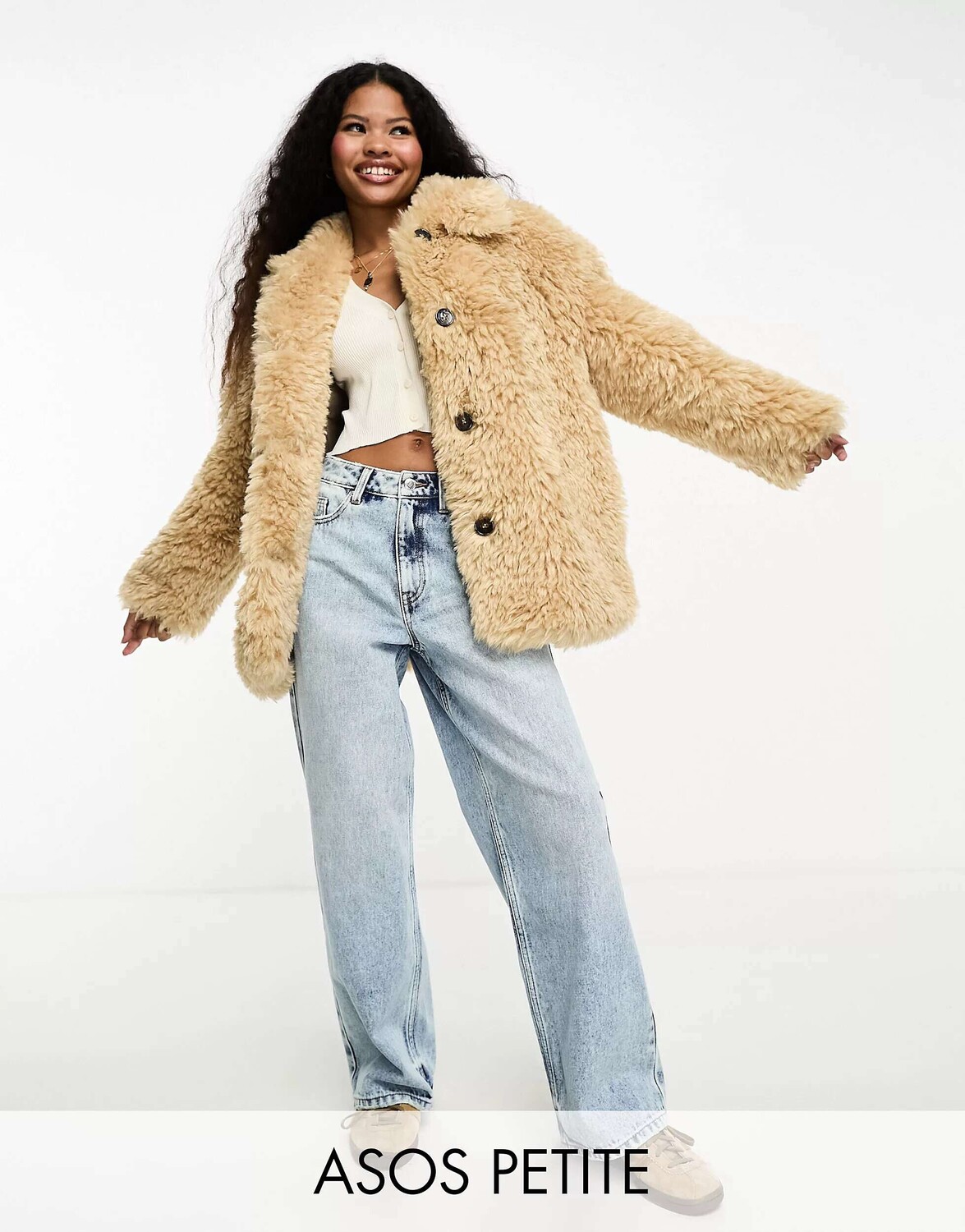 

Песочный кудрявый пиджак из искусственной овчины ASOS DESIGN Petite, Бежевый
