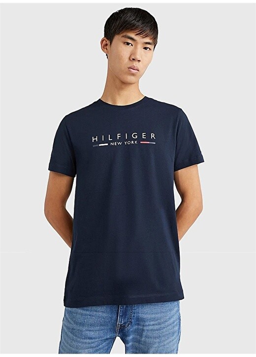 

Синяя мужская футболка с круглым вырезом Tommy Hilfiger, Синий