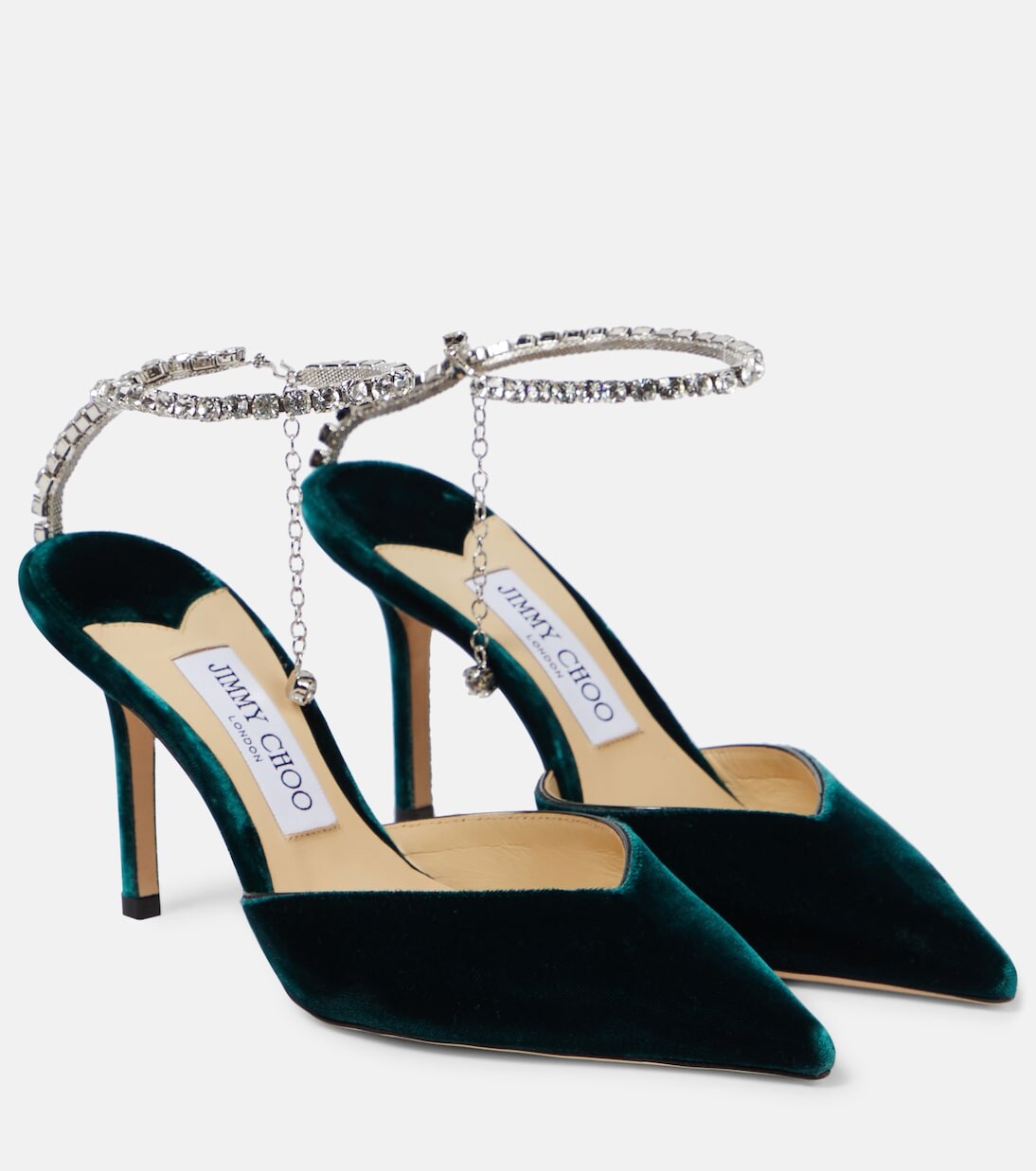 Бархатные туфли saeda 85 с декором Jimmy Choo, зеленый