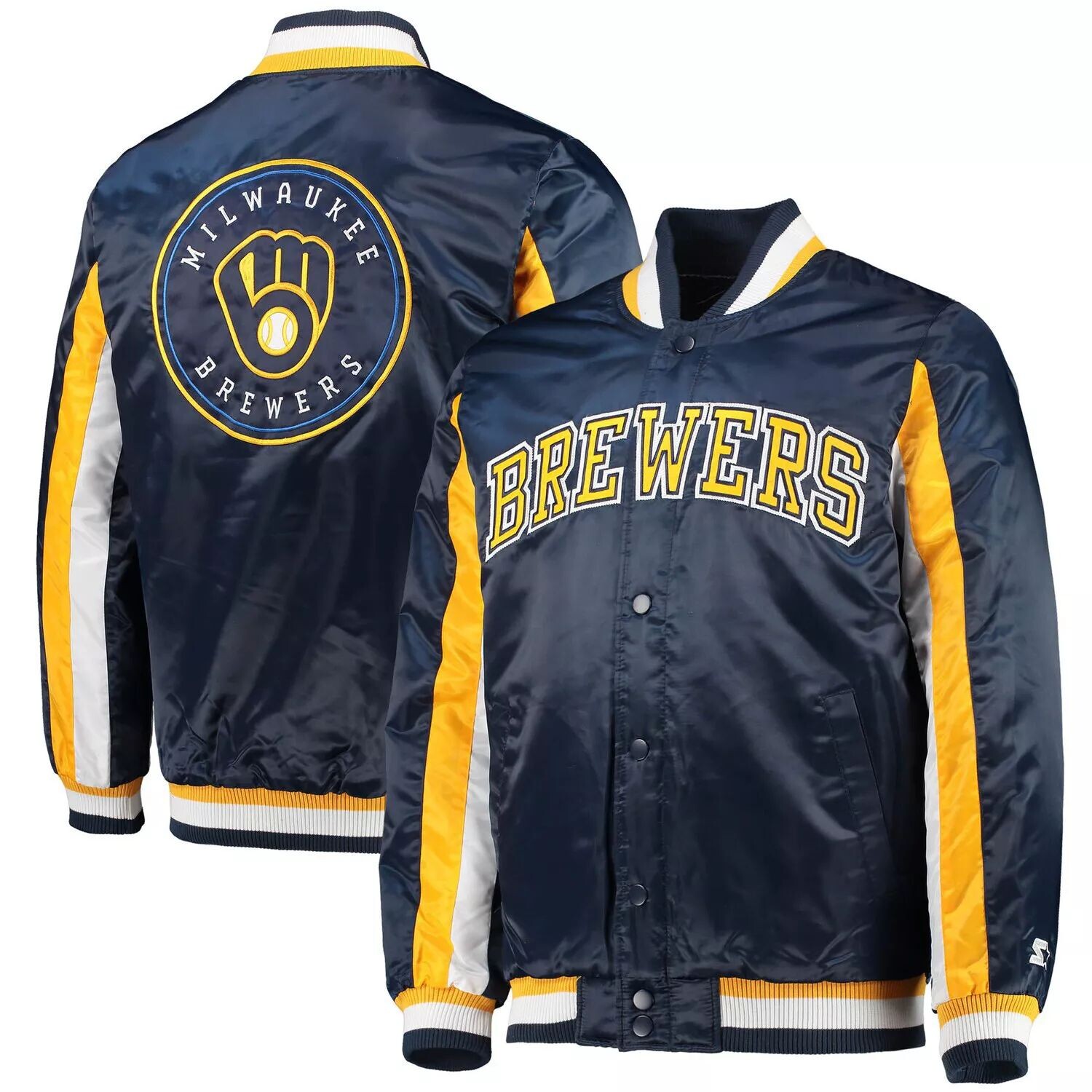 

Мужская темно-синяя атласная куртка с длинными кнопками Milwaukee Brewers The Ace Starter, Синий