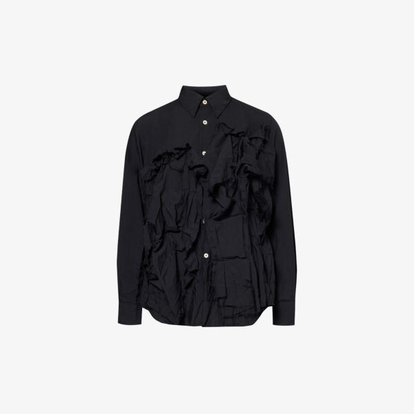 

Тканая рубашка с оборками и необработанной отделкой Comme des Garçons, черный