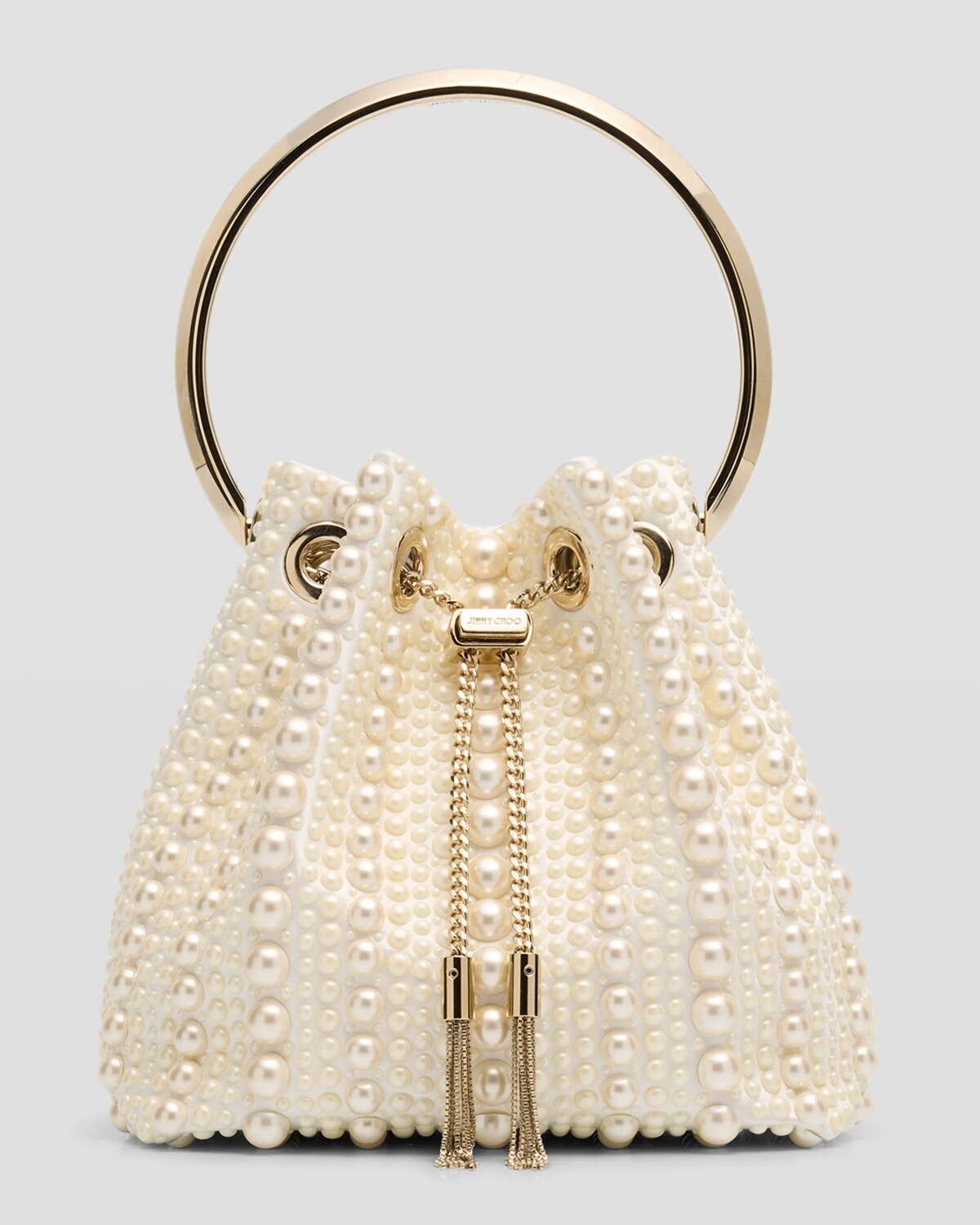 

Сумка-мешок из жемчужного атласа Bon Bon Jimmy Choo, цвет Ivory