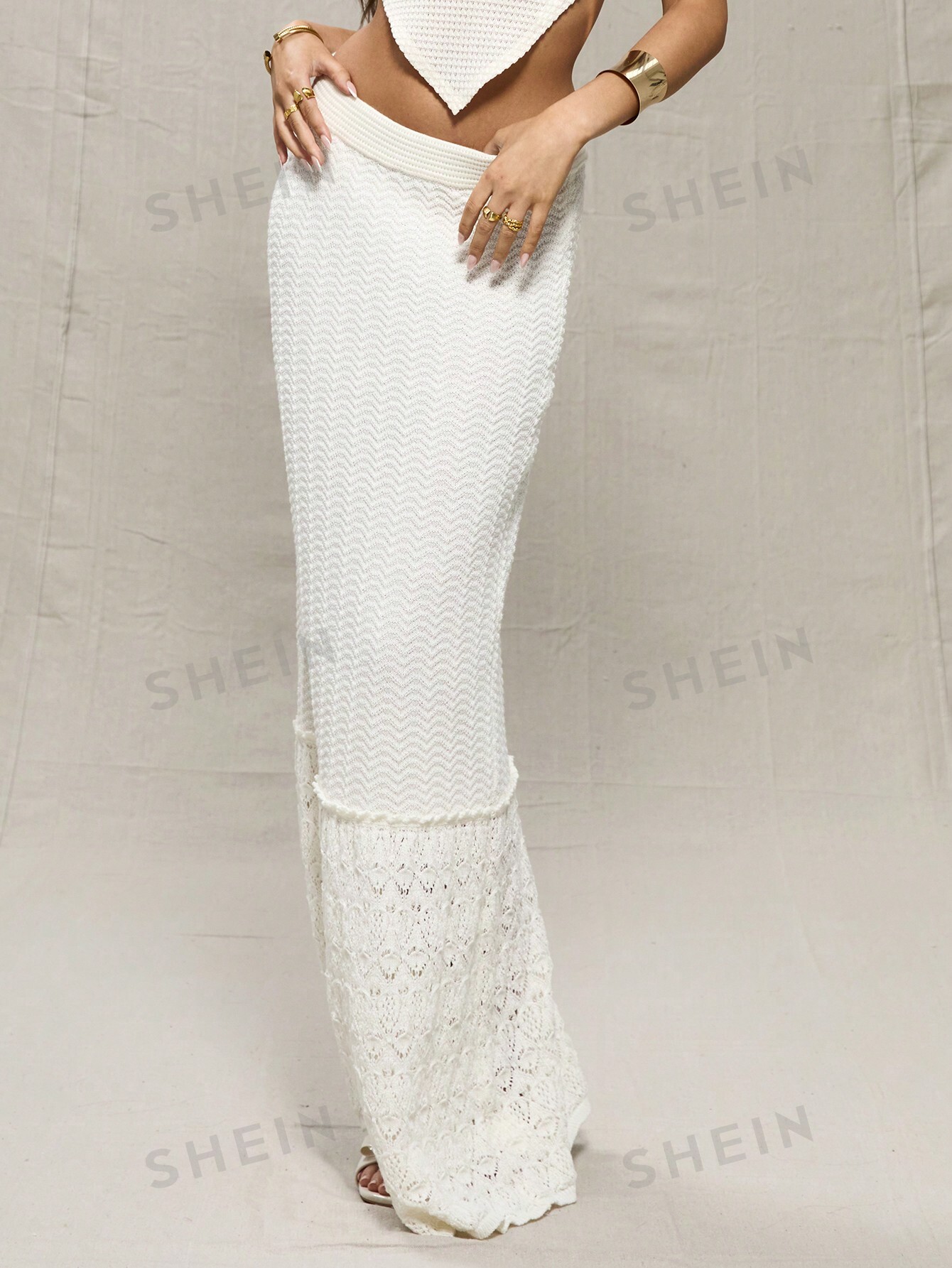 MUSERA Белая вязаная длинная юбка крючком, бежевый цена и фото