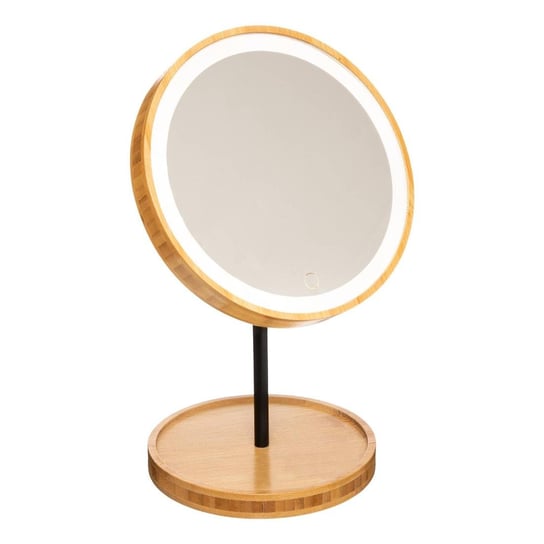 Косметическое зеркало со светодиодной подсветкой, круглое, бамбук., 5five Simple Smart, коричневый