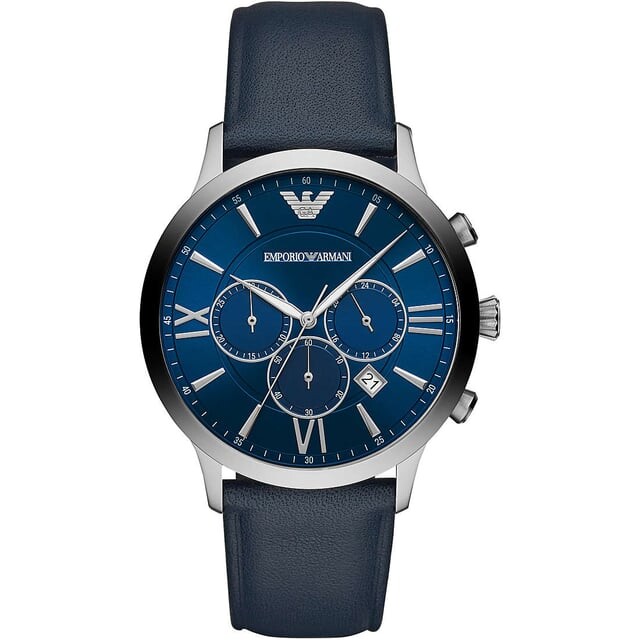 

Кожаные часы Giovanni сине-серые Emporio Armani, серебряный