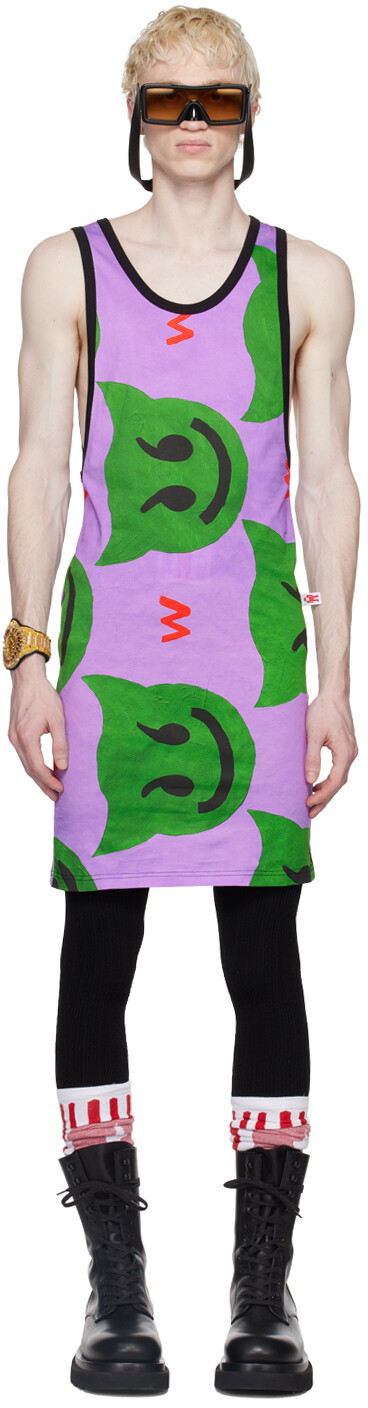 

Пурпурная майка с баннером Walter Van Beirendonck