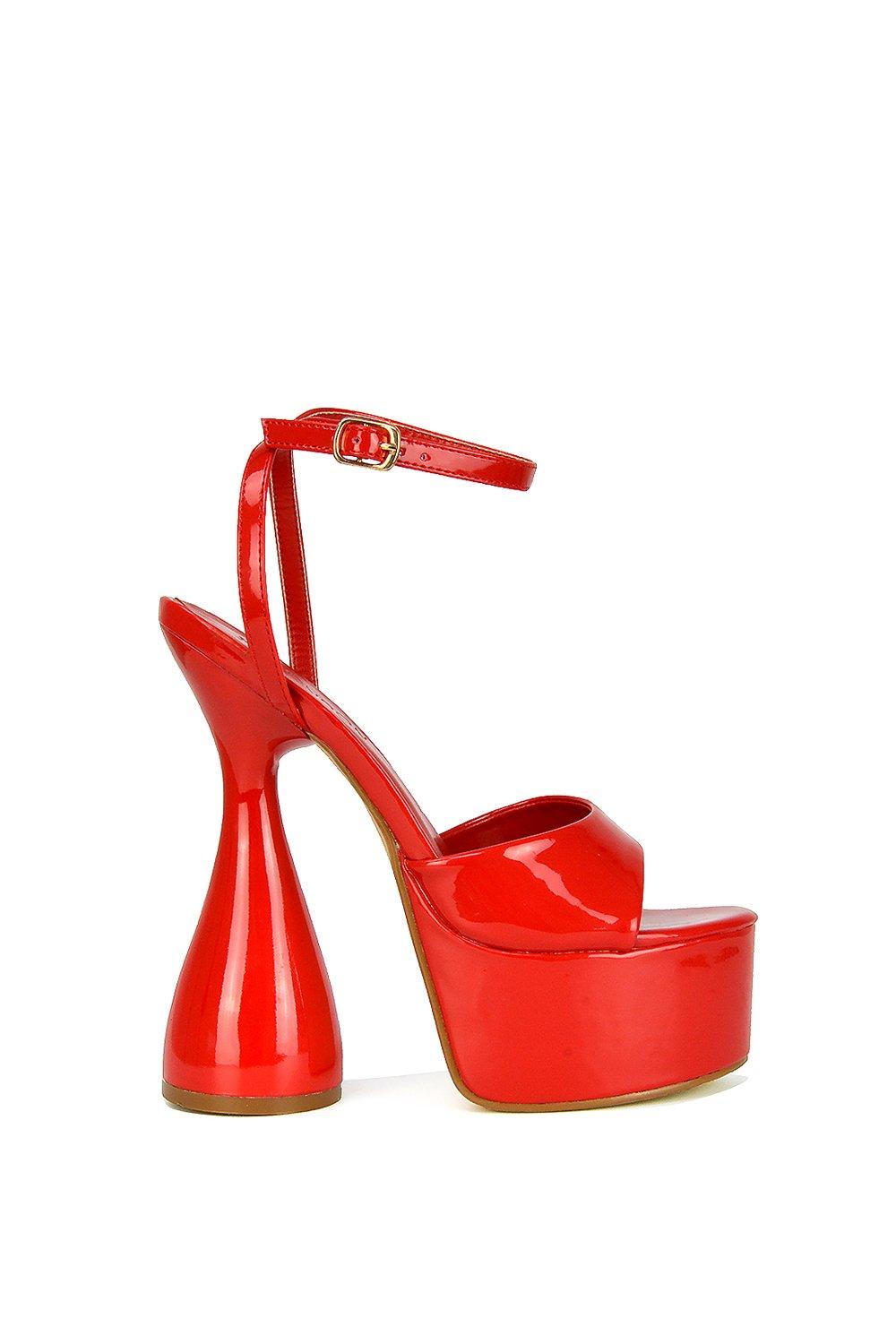 Высокий каблук с блоком цилиндров и платформой 'Acacia' с открытым носком и ремешками на высоком каблуке XY London, красный