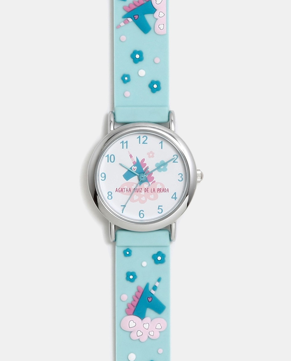 Часы Fantasy Blue с принтом единорога Agatha Ruiz de la Prada, синий браслет с белым и синим агатом