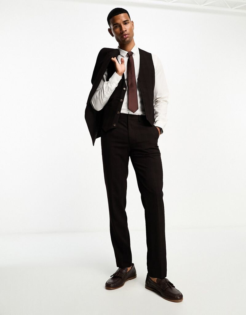 

Бордовые узкие костюмные брюки в клетку ASOS DESIGN