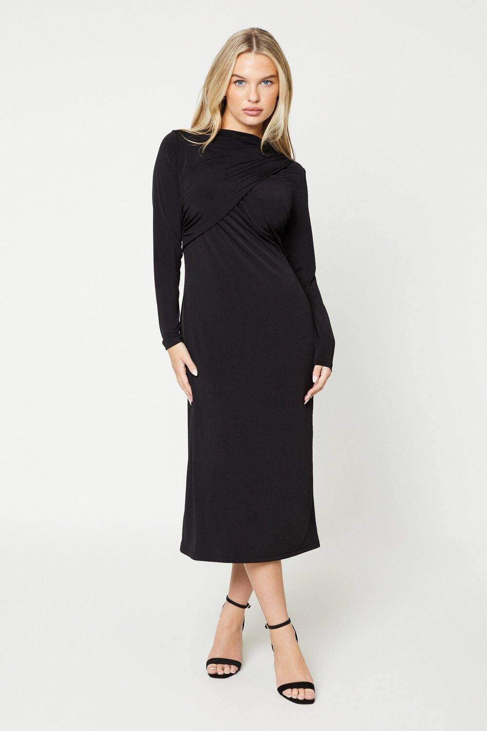 

Миниатюрное платье-миди с драпировкой Dorothy Perkins, черный