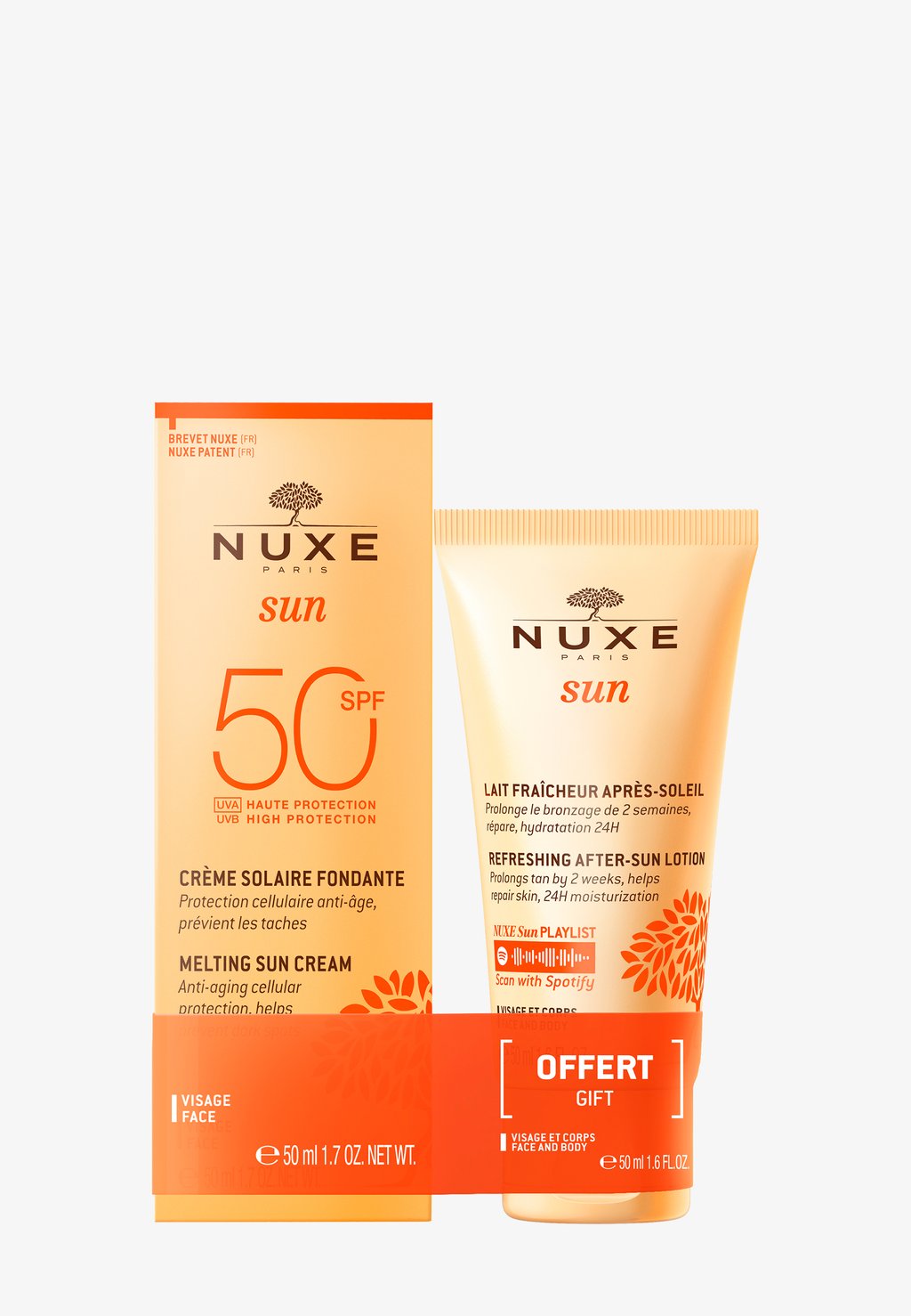 Набор для ухода за кожей Face Cream Spf50 50Ml + Free After Sun 50Ml NUXE, цвет orange