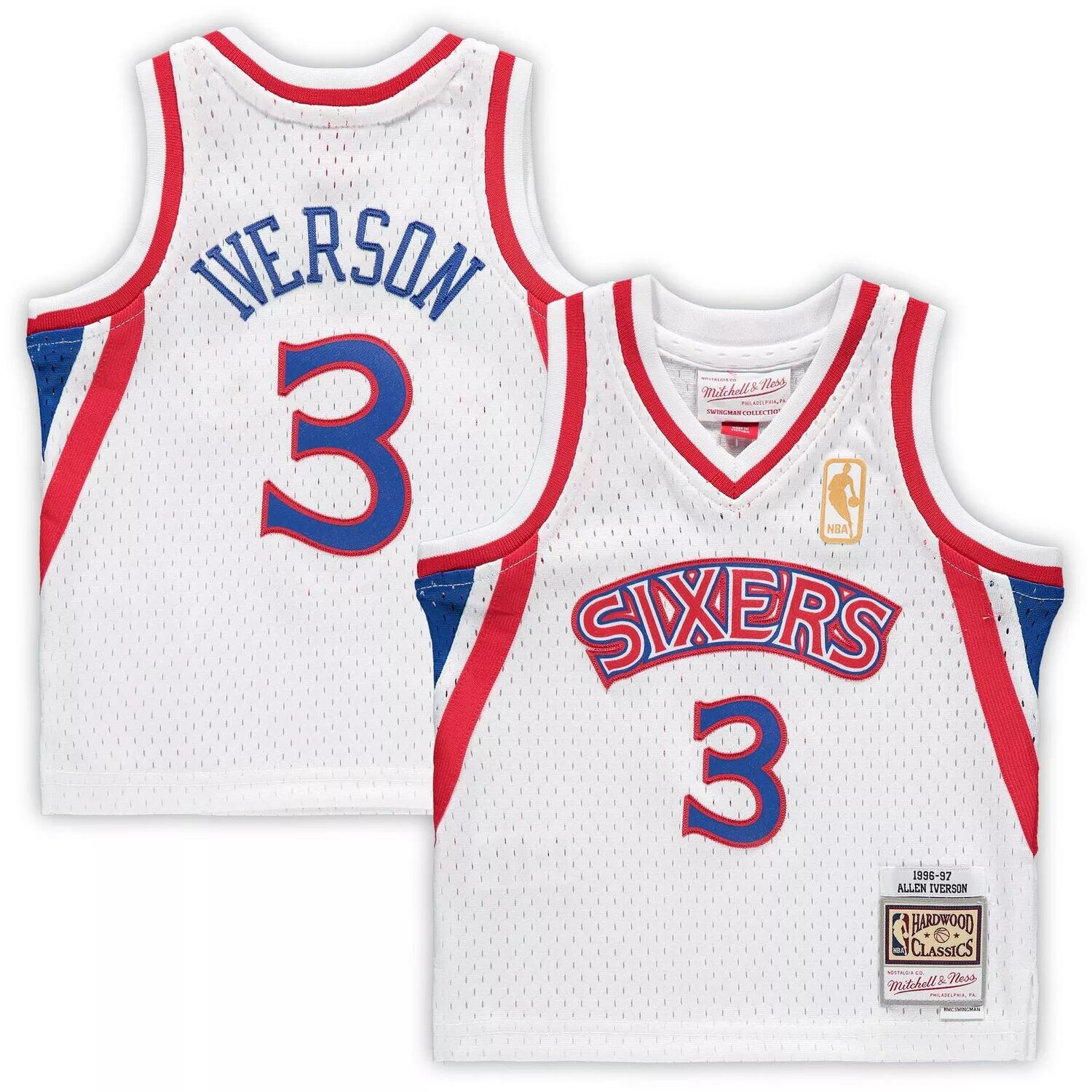 

Младенец Митчелл и Несс Аллен Айверсон Уайт Филадельфия 76ers 1996/97 Hardwood Classics пенсионер Джерси Unbranded