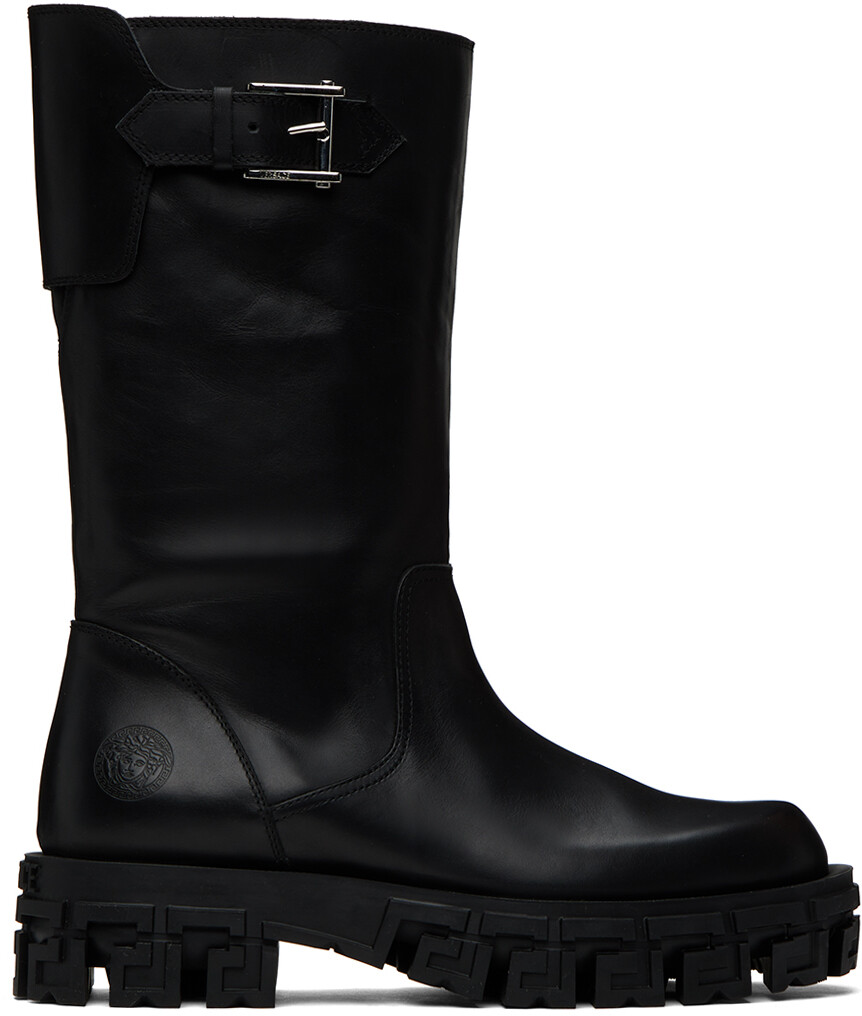 

Черные ботинки Portico с рисунком грека Versace, цвет Black/Silver