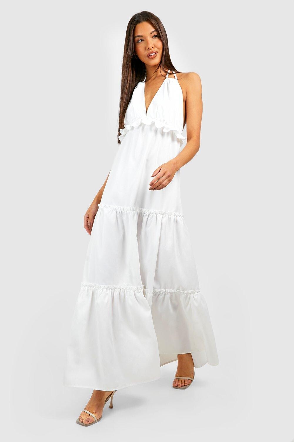 

Многоярусное платье макси Boohoo, белый