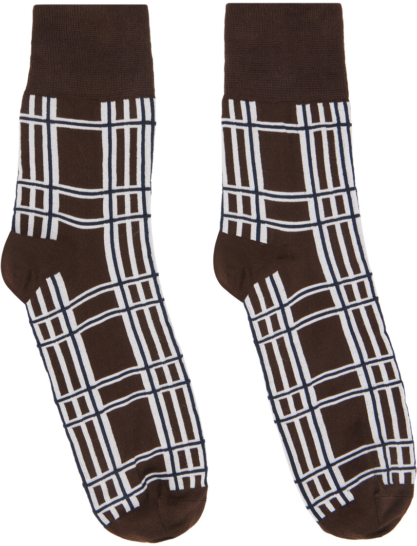 

Коричневые носки в клетку Темные Thom Browne