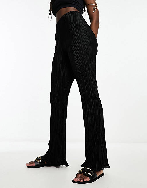 Черные расклешенные плиссированные брюки ASOS DESIGN черные эластичные расклешенные брюки asos design
