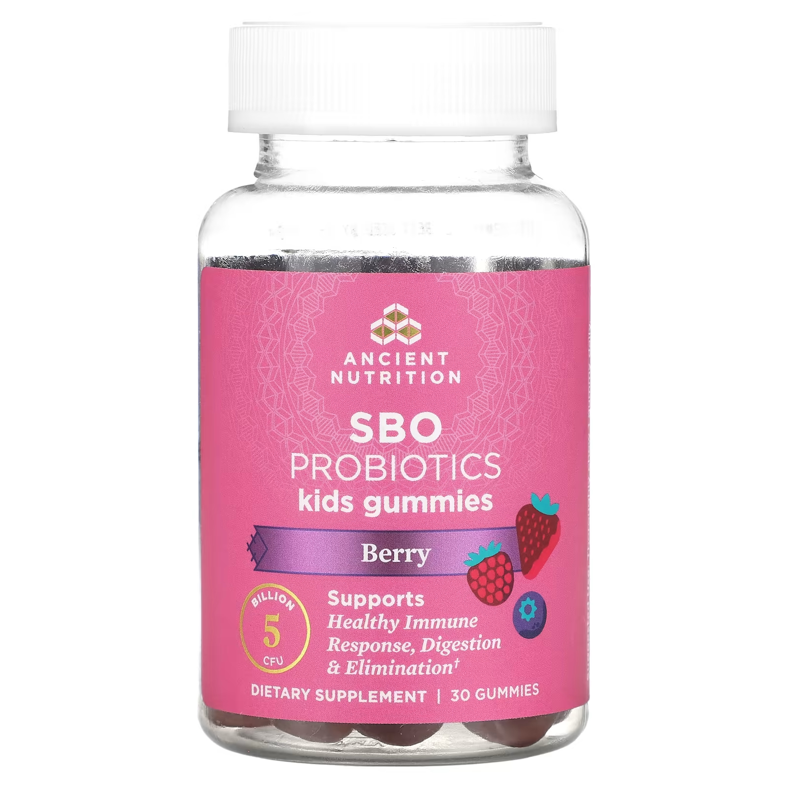 Пробиотик Ancient Nutrition Kids SBO с ягодным вкусом 5 миллиардов КОЕ, 30 жевательных таблеток