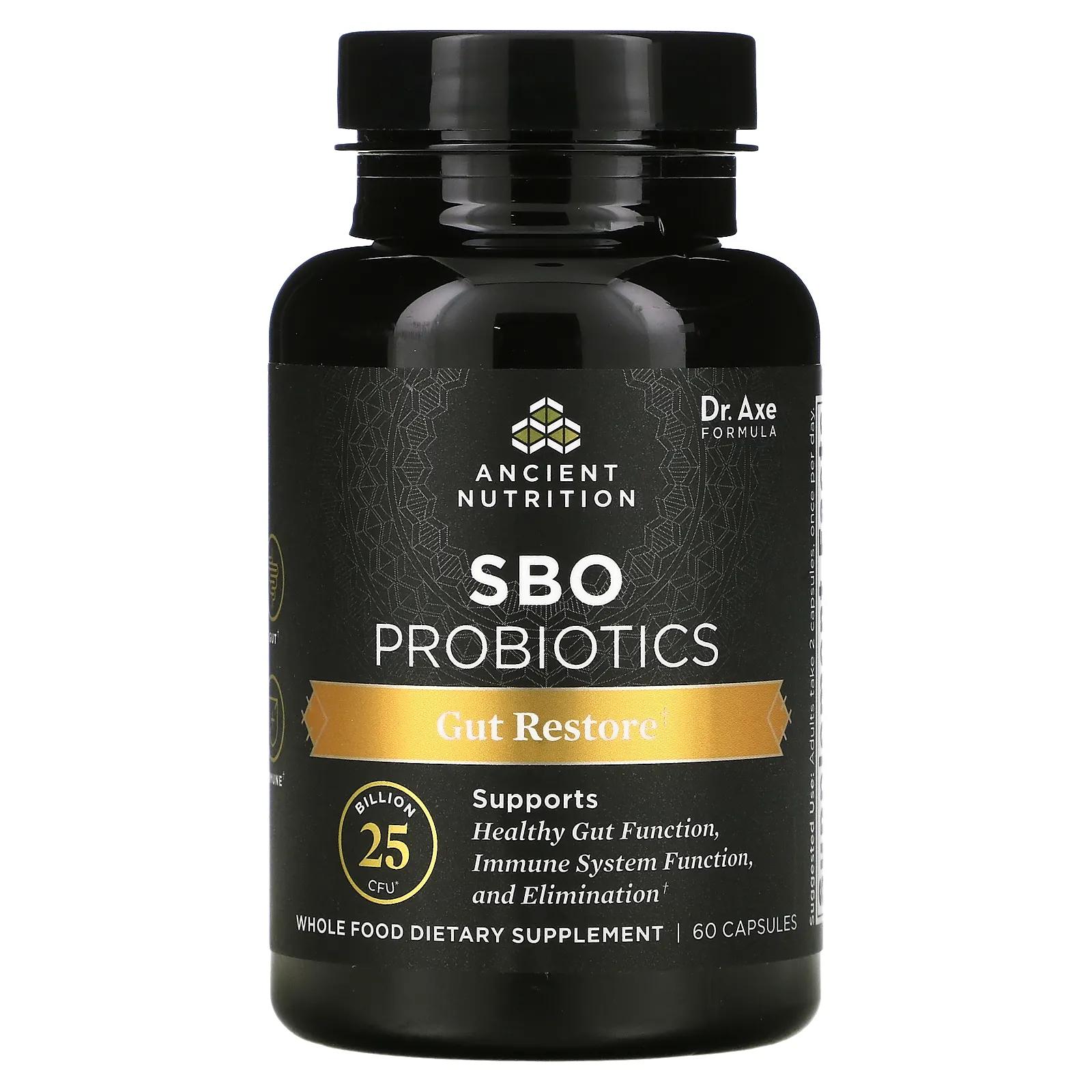 Dr. Axe / Ancient Nutrition SBO Probiotics средство для восстановления кишечника 25 млрд КОЕ 60 капсул dr axe ancient nutrition sbo probiotics ultimate 50 млрд кое 60 капсул