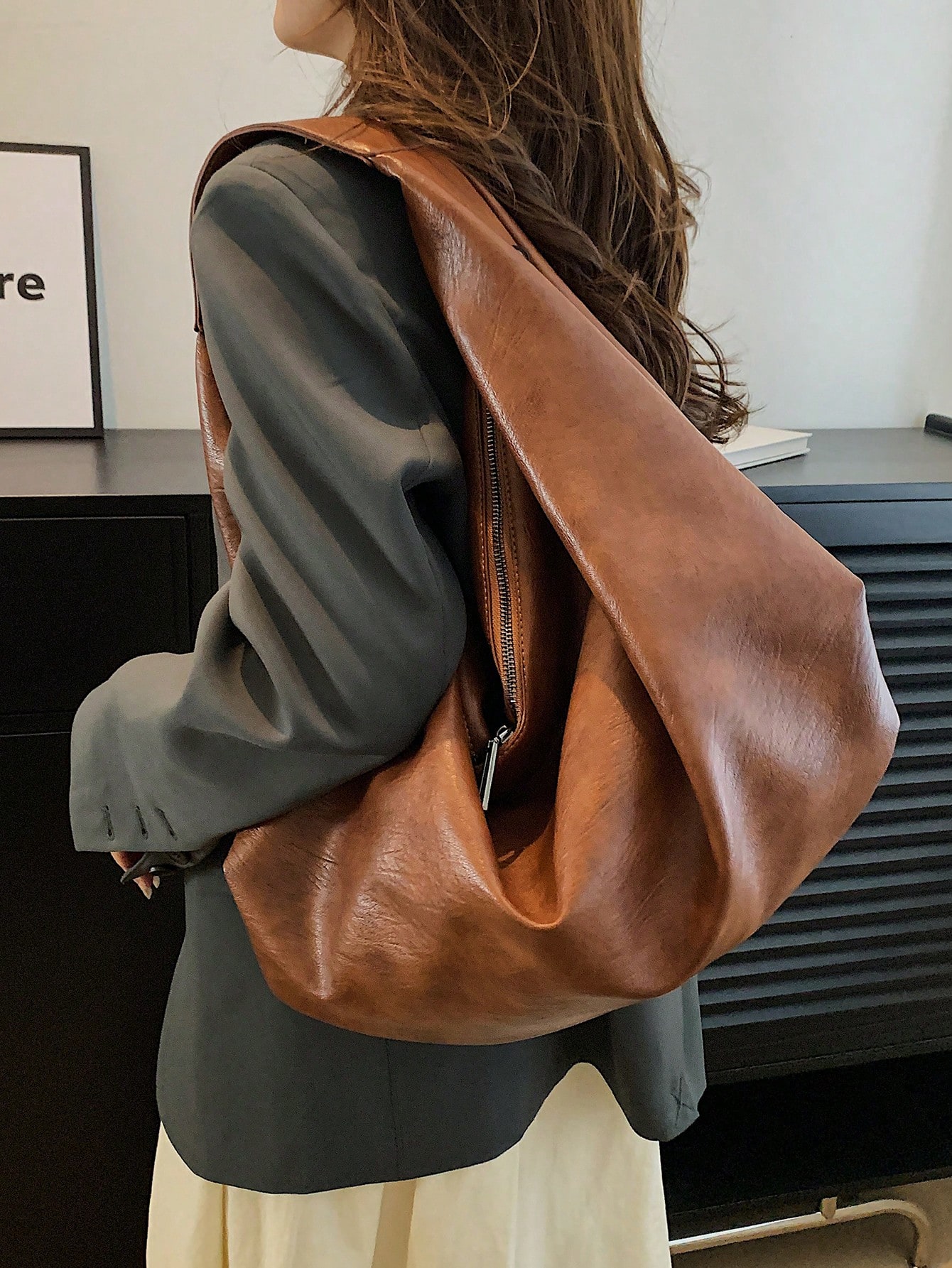 Большая сумка-хобо в стиле ретро, коричневый большая сумка хобо в стиле ретро черный