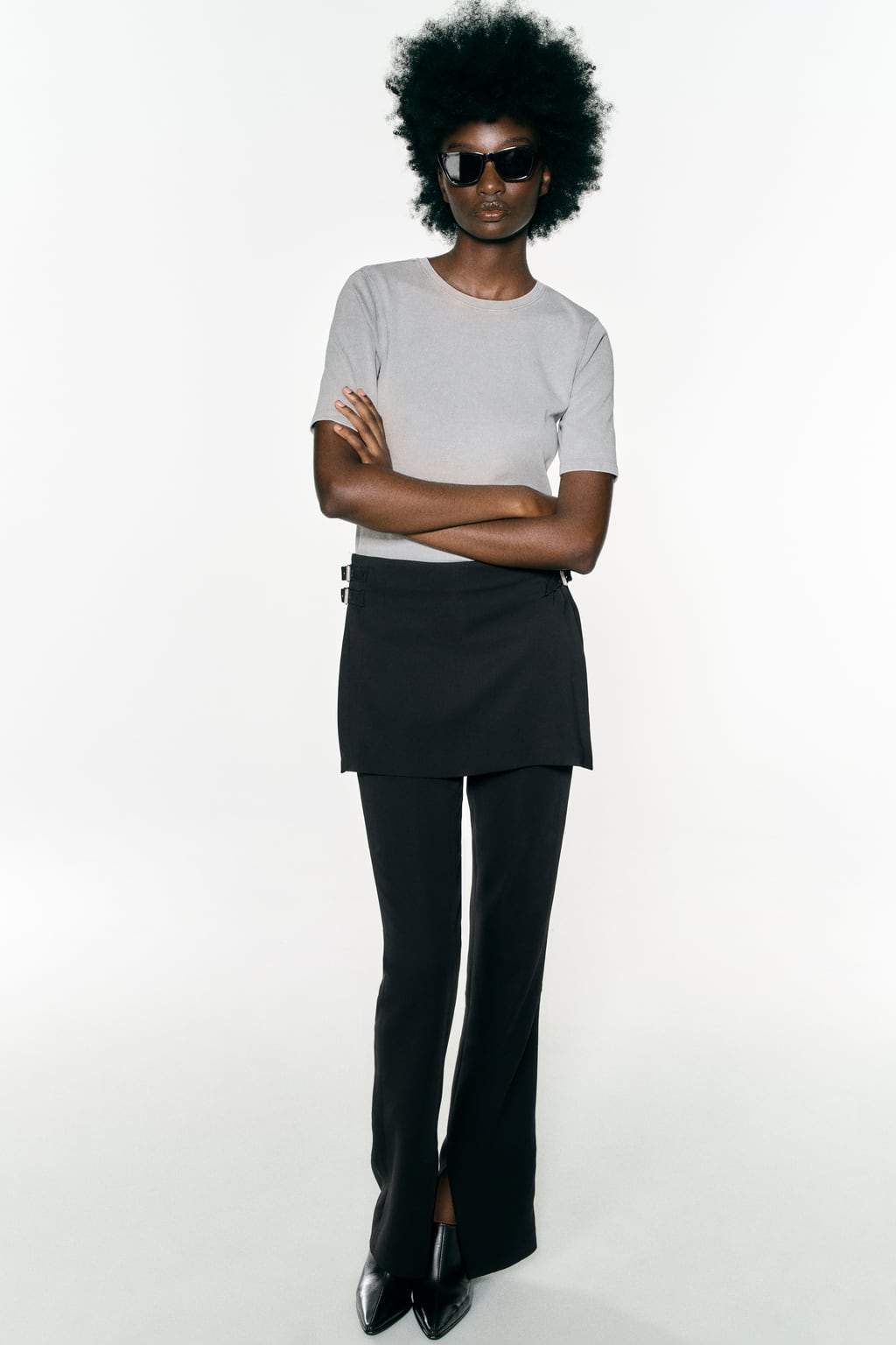 

Футболка из выцветшего хлопка ZARA, серый