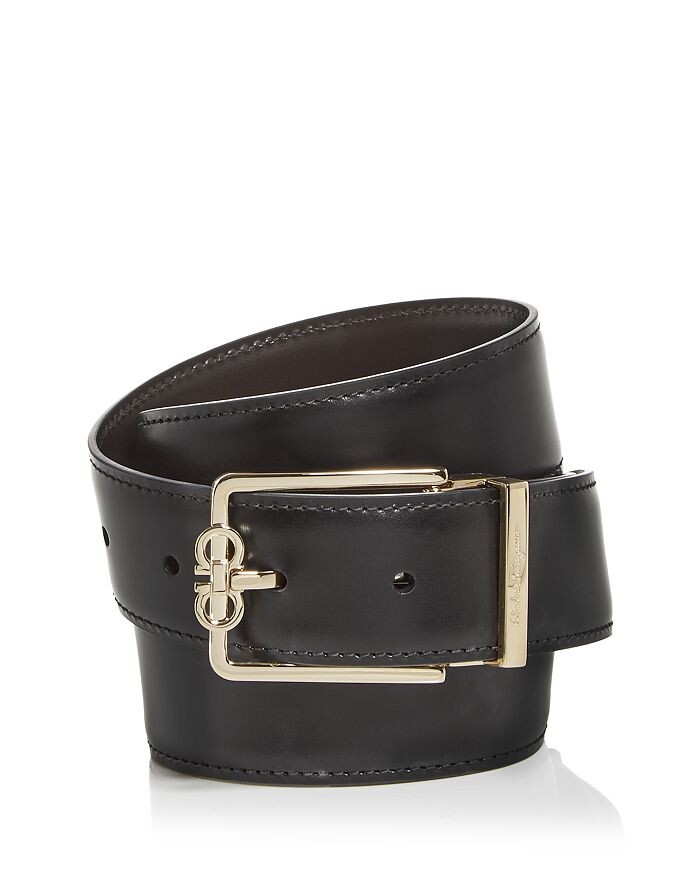 

Мужской двусторонний кожаный ремень с двойной пряжкой Gancini Ferragamo