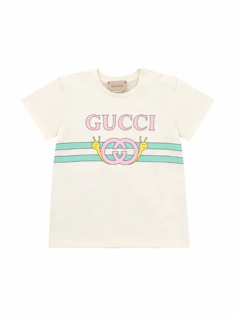 Хлопковая футболка с принтом Gucci, бежевый