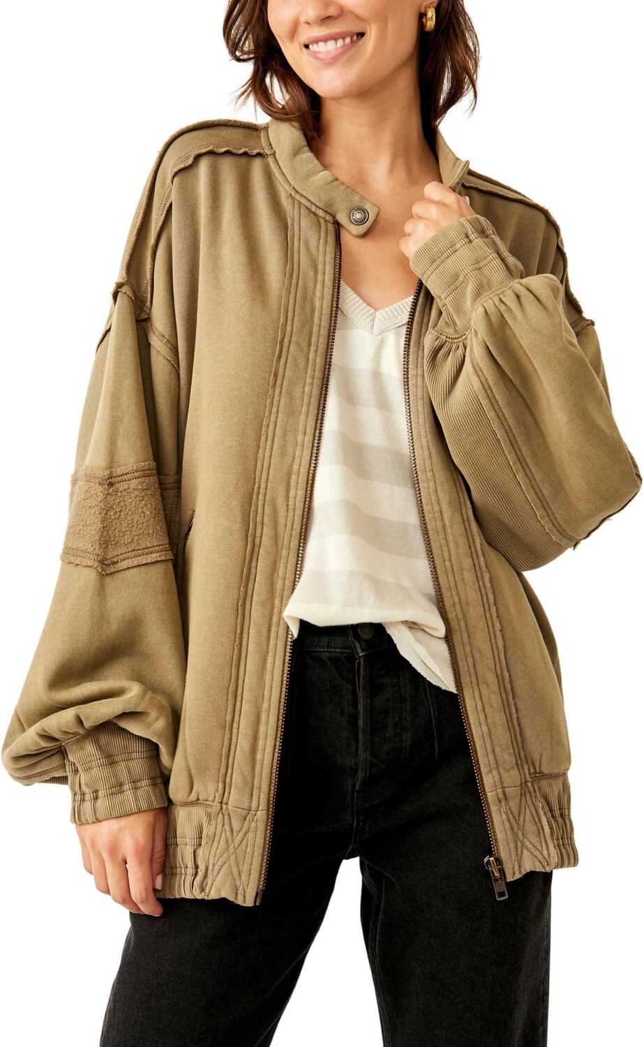 

Свитер Lou Moto Zip Free People, цвет Olive Stone