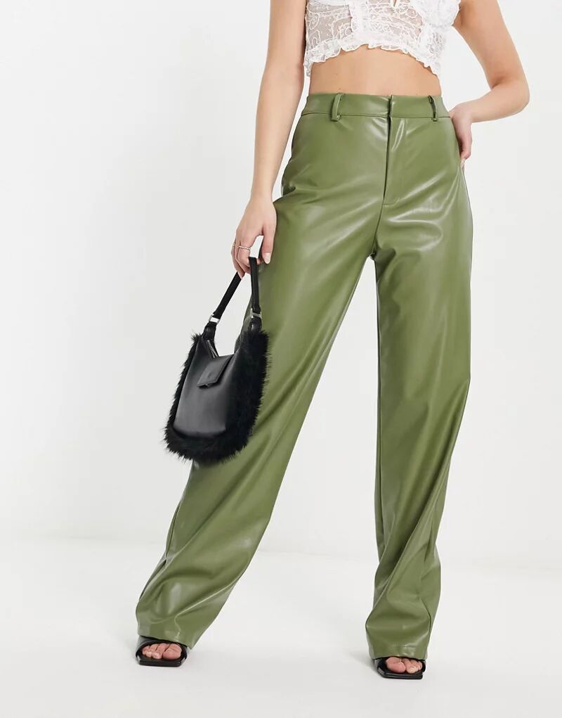 Оливково-зеленые брюки прямого кроя с эффектом кожи Missy Empire Missyempire кроссовки munich volata verde oscuro