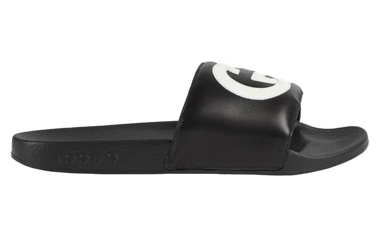 

Тапочки Gucci Slide Interlocking G Leather, черный