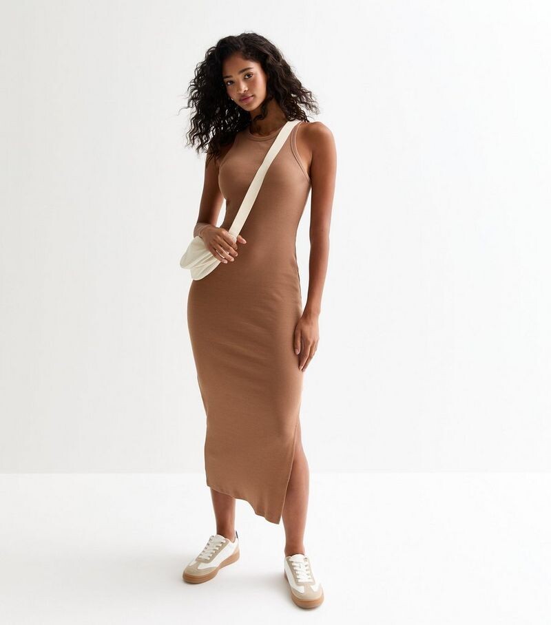 

Облегающее платье миди в рубчик Camel Racer New Look, песочный