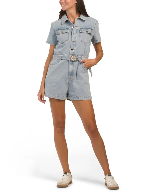 

Джинсовый комбинезон с короткими рукавами и поясом Cloud Ten, цвет Light Denim