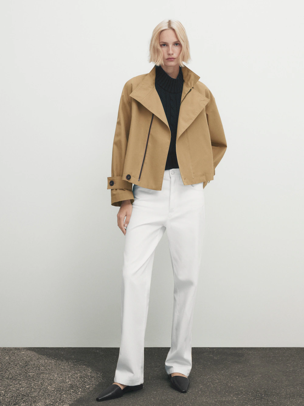 

Укороченная куртка с контрастными деталями Massimo Dutti, кэмел, Коричневый