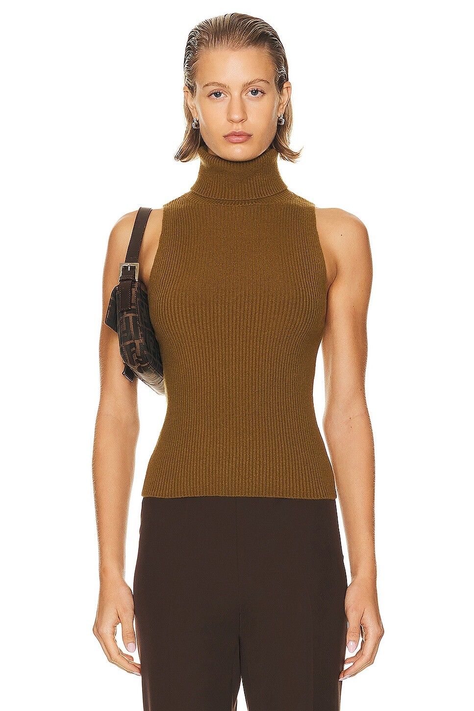 

Свитер Enza Costa Rib Sleeveless Turtleneck, оливковый, Зеленый