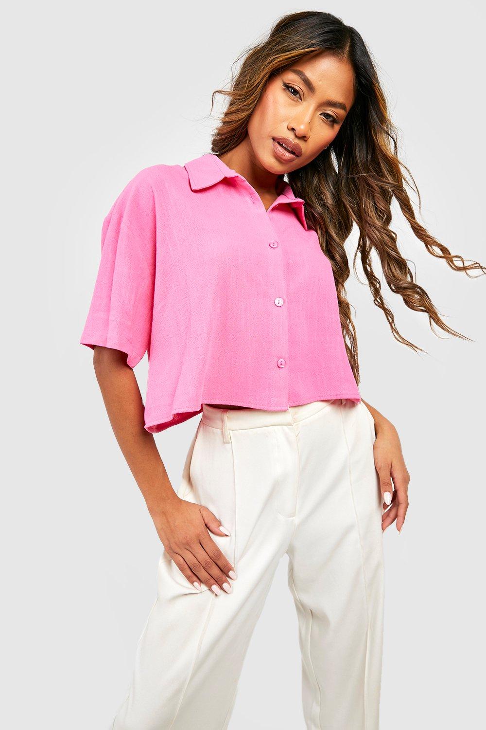 Рубашка оверсайз с короткими рукавами из льна Boohoo, розовый