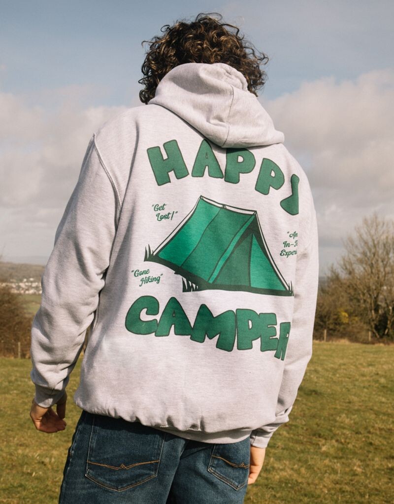 

Серая толстовка унисекс с рисунком Happy Camper Batch1
