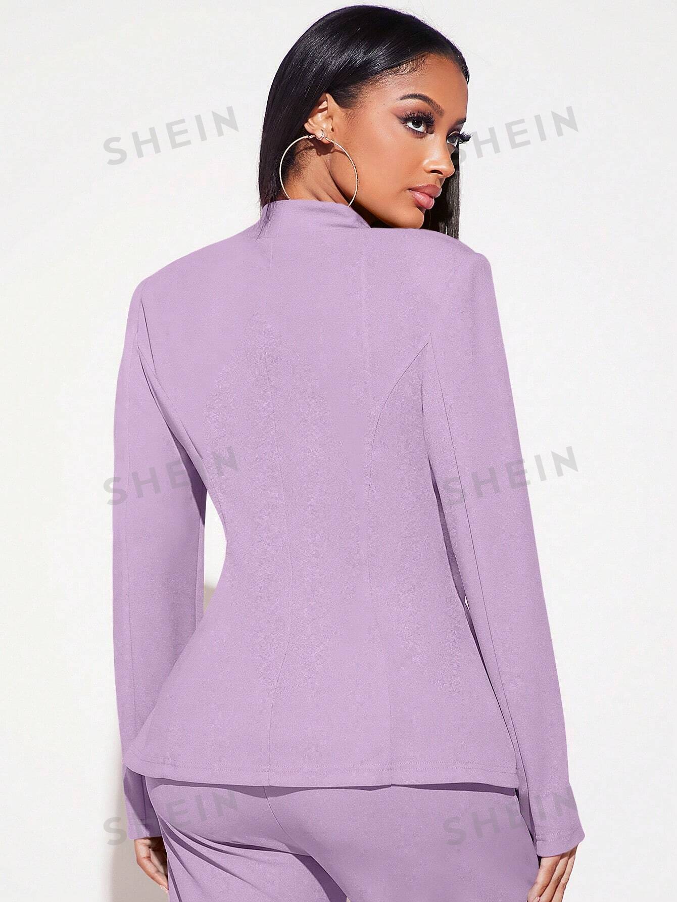 цена SHEIN SXY Женский однобортный пиджак с закругленным воротником, сиреневый фиолетовый