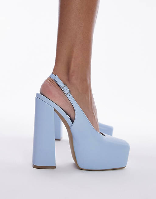 

Голубые туфли на высоком каблуке на платформе Topshop Wide Fit Delilah