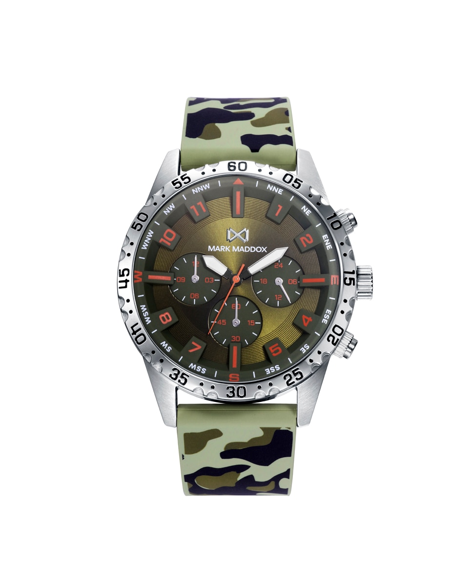 Многофункциональные мужские часы Mission с зеленым циферблатом и камуфляжным силиконовым ремешком Mark Maddox, мультиколор