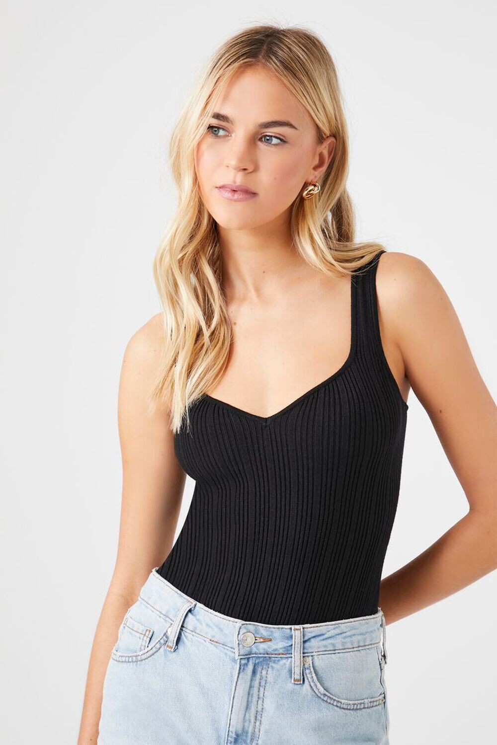 

Трикотажное боди-свитер-майка Forever 21, черный