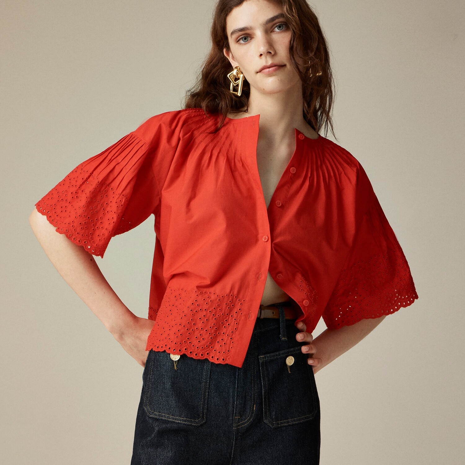 

Топ Джоли из хлопкового поплина с люверсами J.Crew, красный
