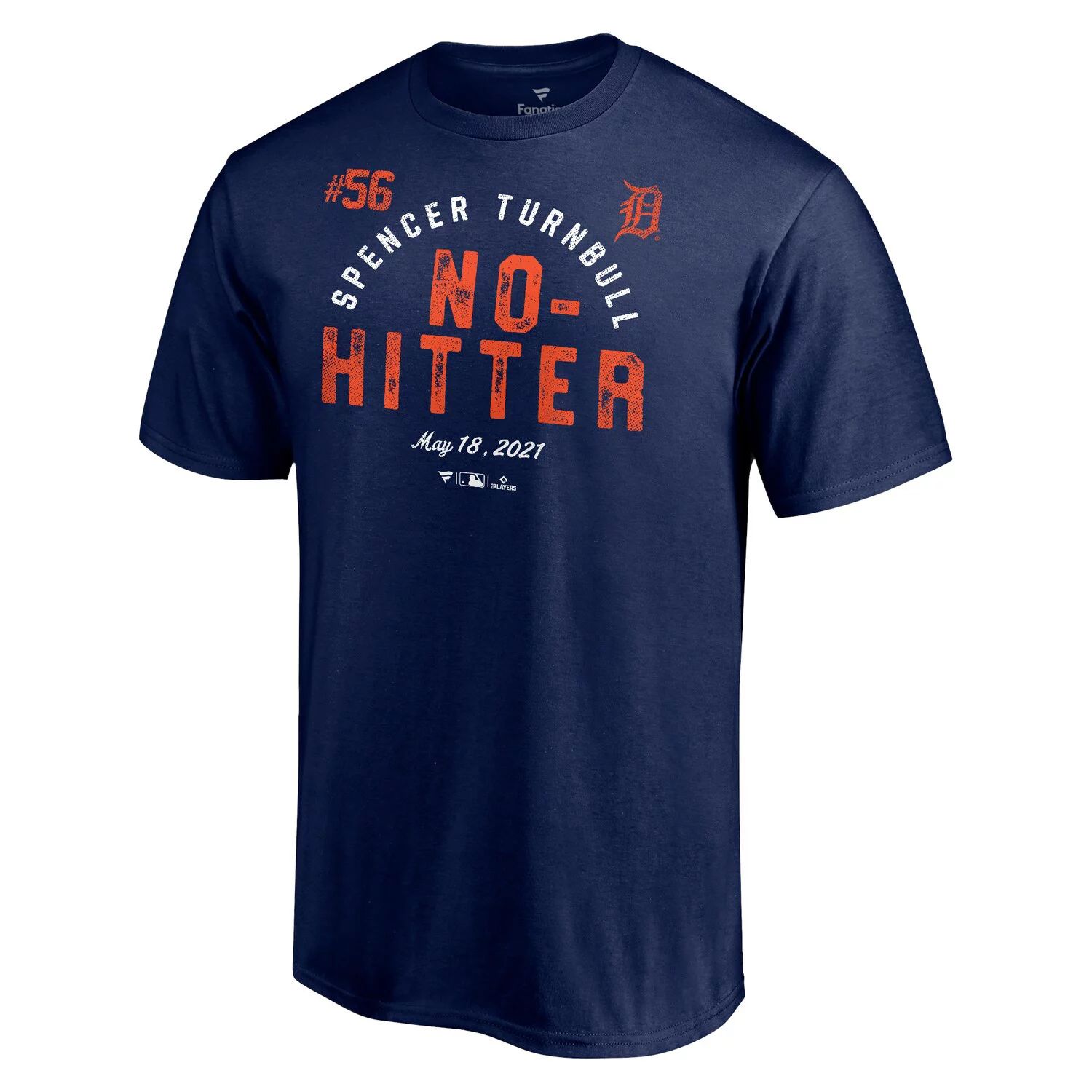 

Мужская темно-синяя футболка с логотипом Spencer Turnbull Detroit Tigers No Hitter Fanatics, Синий