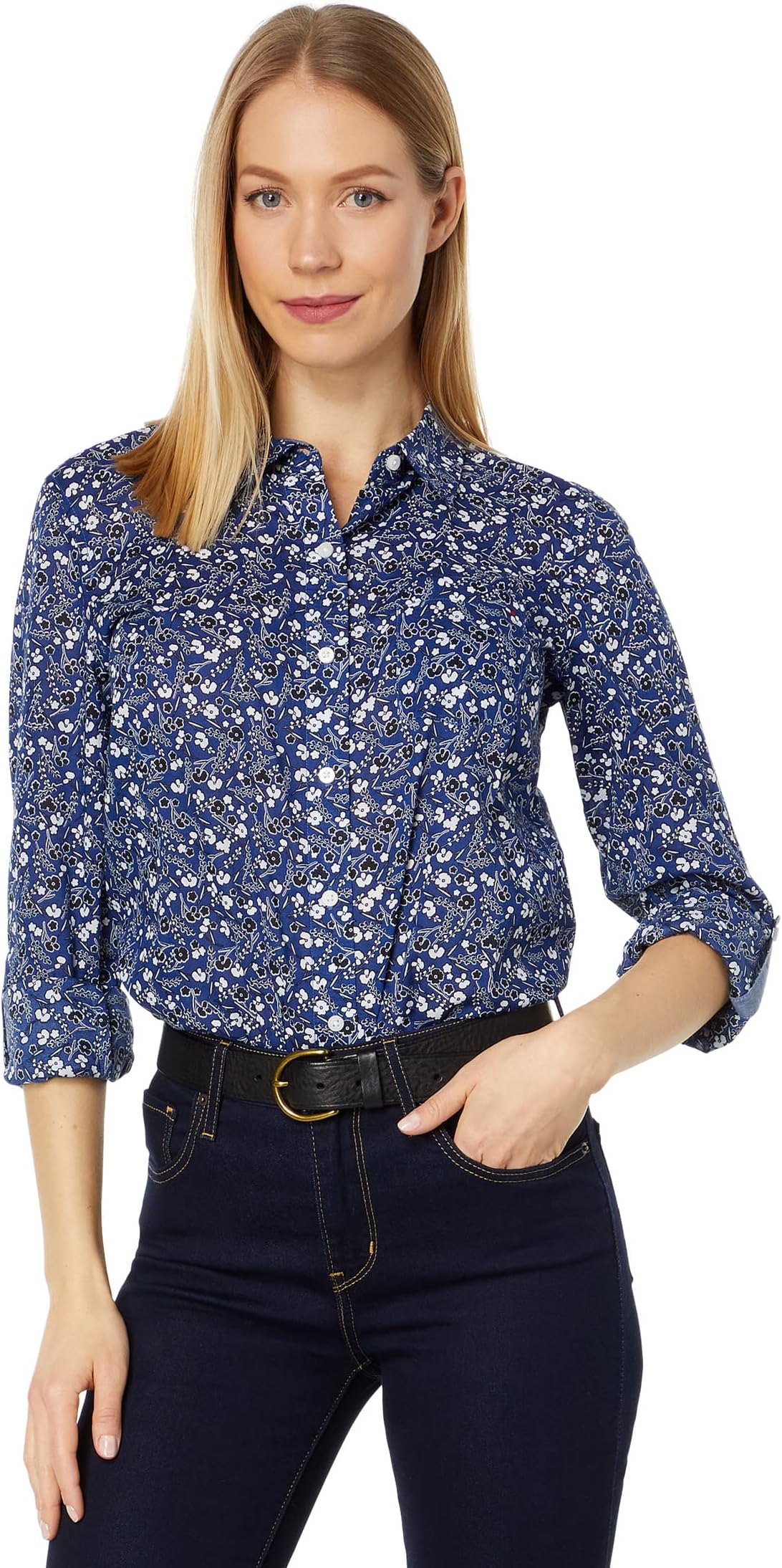 Рубашка в стиле ролл-таб Tommy Hilfiger, цвет Dune Ditsy/Marina Blue Multi