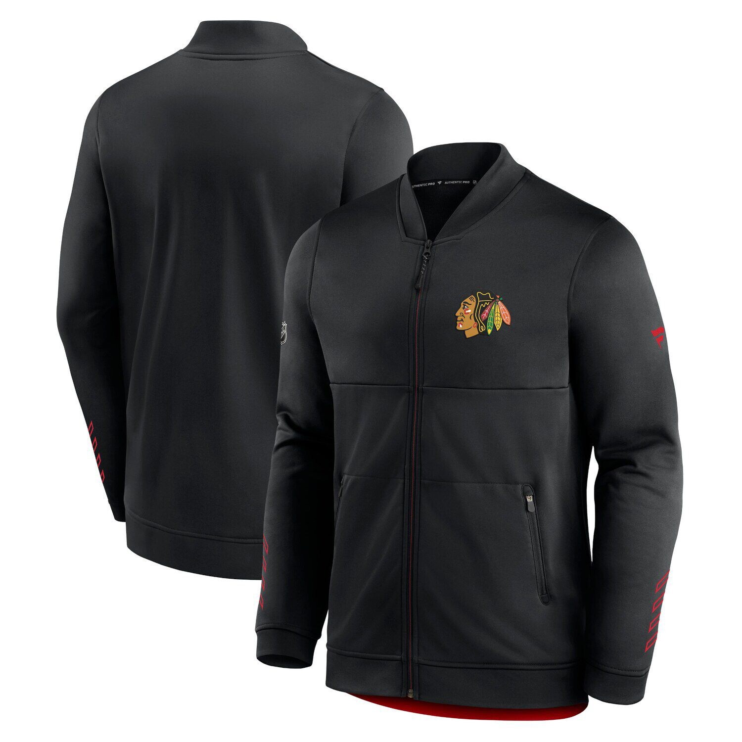 

Мужская фирменная черная куртка с молнией во всю длину в раздевалке Chicago Blackhawks Fanatics, Черный
